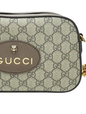 Gucci GG Supreme Canvas Crossbody in Beige and Brown with Gold Accent